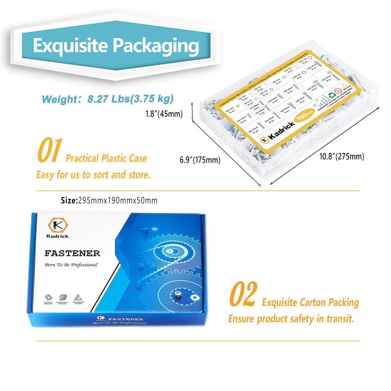 Kadrick 700Pcs Grade 8.8 Metric Bolt Assortment, M6 M8 M10 Flange Hex Heavy Duty Bolts and Nuts Kit,M6 x1.0 M8 x1.25 M10-1.25 (12mm to 45mm),Eco-Friendly Zinc Plated - Image 4